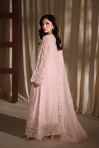 Soft Rose Pink: Embroidered Chiffon Suit With Malai Trouser | Ready To Wear