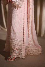 Soft Rose Pink: Embroidered Chiffon Suit With Malai Trouser | Ready To Wear