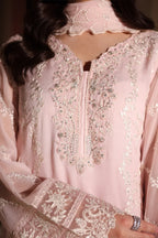 Soft Rose Pink: Embroidered Chiffon Suit With Malai Trouser | Ready To Wear