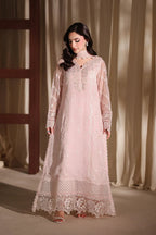 Soft Rose Pink: Embroidered Chiffon Suit With Malai Trouser | Ready To Wear