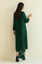 Deep Emerald Green: Embroidered Chiffon Suit With Net Dupatta | Ready To Wear