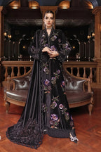 Midnight Black & Magenta Floral: Embroidered Velvet Suit | Ready To Wear