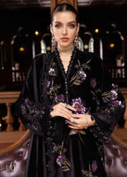 Midnight Black & Magenta Floral: Embroidered Velvet Suit | Ready To Wear