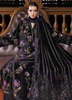 Midnight Black & Magenta Floral: Embroidered Velvet Suit | Ready To Wear