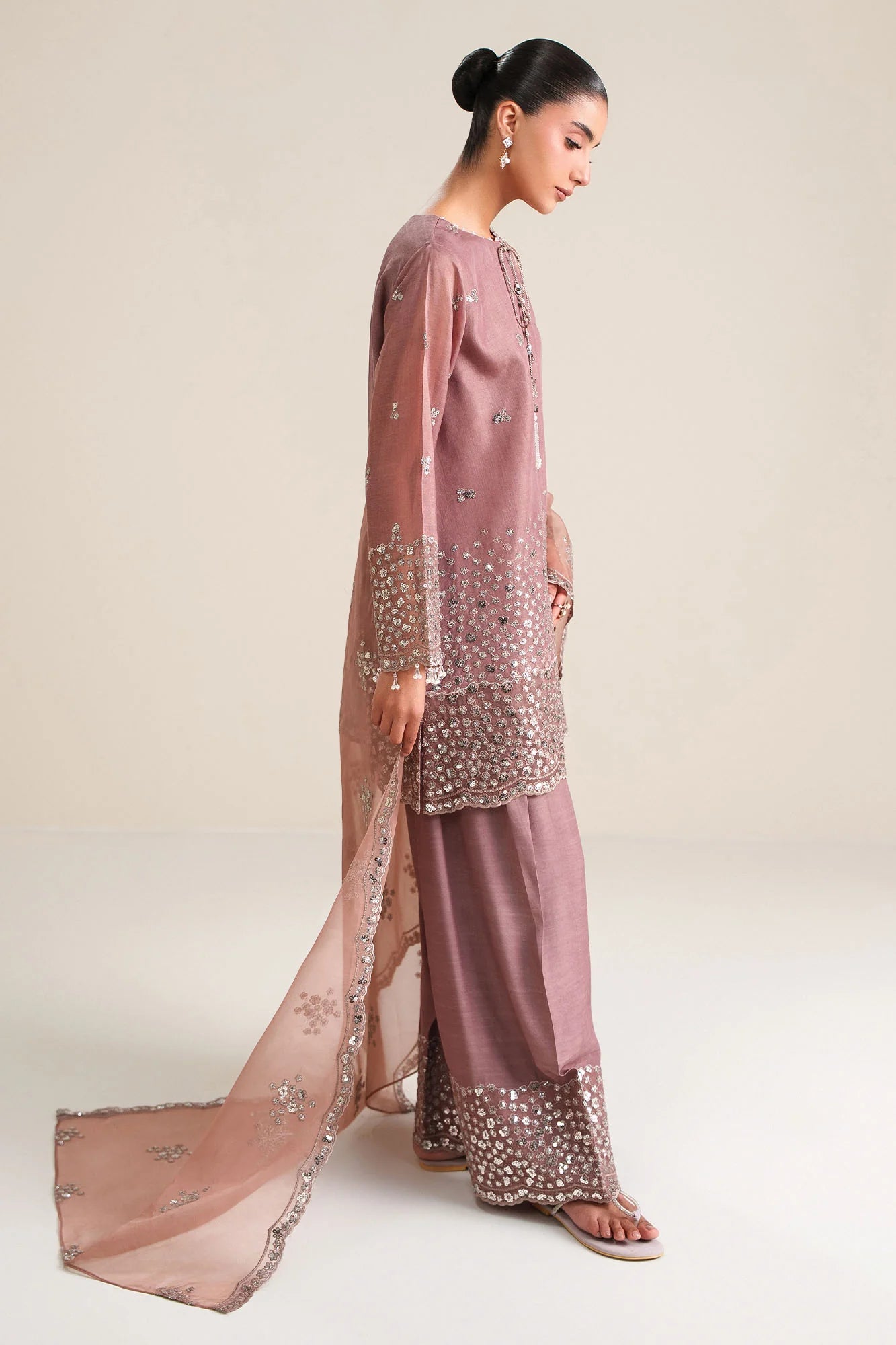 03-Piece Cotton Silk Suit With Organza Dupatta | Ready To Wear
