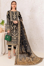 Noir Black & Gold Accent: Heavy Embroidered Velvet Suit | Ready To Wear