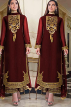 03-PIECE LUXURY CHIFFON EMBROIDERED SUIT