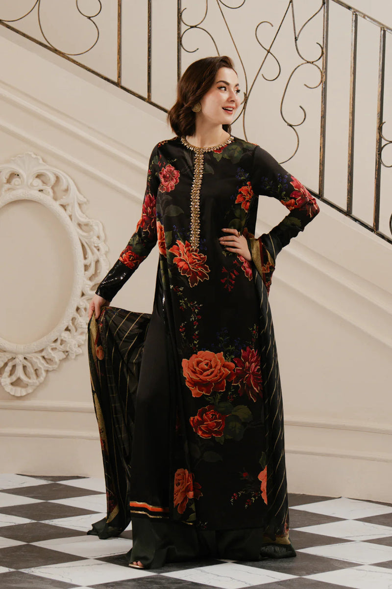 03-Piece Embroidered Shamoz Silk Suit | Ready To Wear