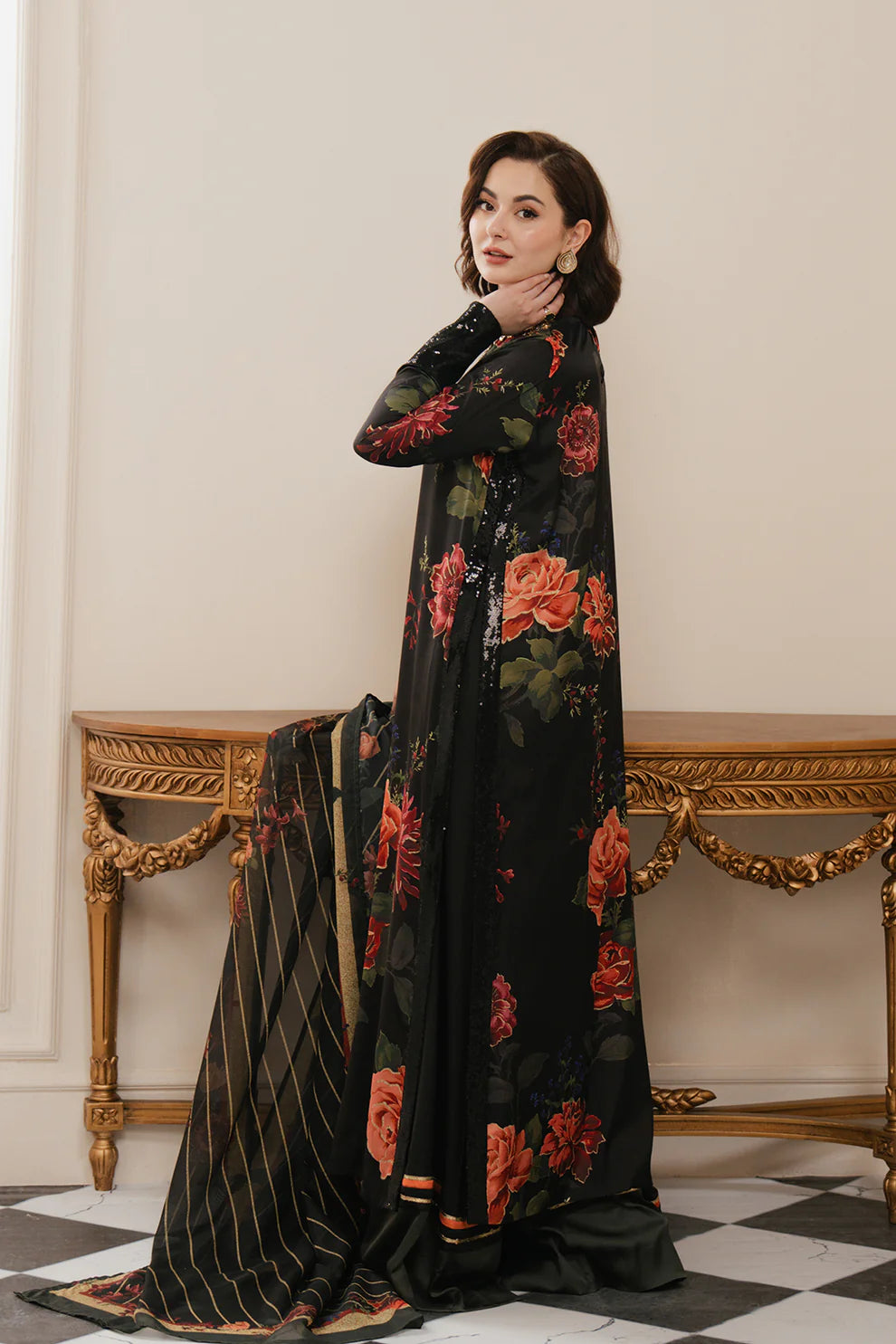 03-Piece Embroidered Shamoz Silk Suit | Ready To Wear