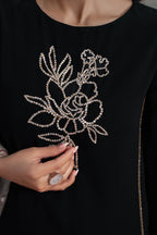 Black Pearl & Cream: Floral Silk Suit | Ready To Wear