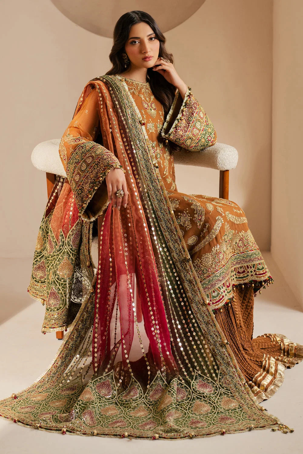 Rust Royalty: Embroidered Chiffon Suit With Net Dupatta | Ready To Wear
