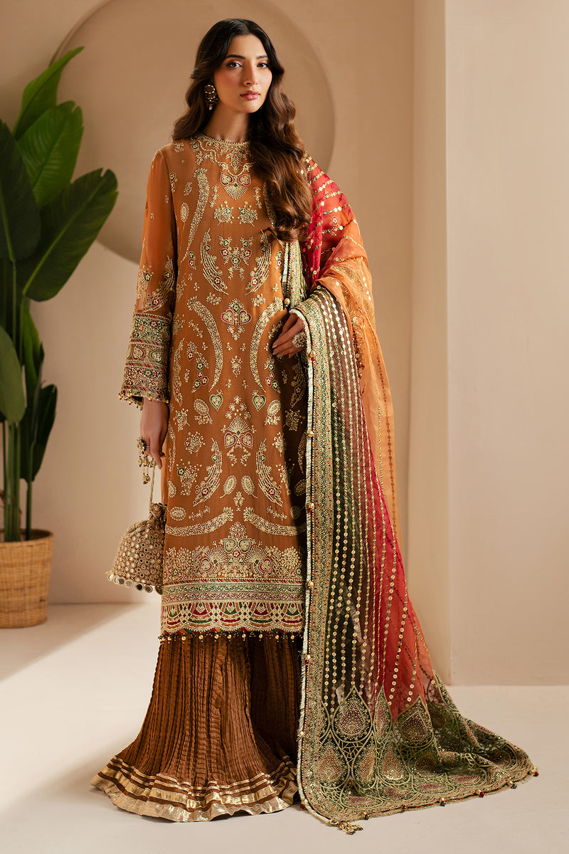 Rust Royalty: Embroidered Chiffon Suit With Net Dupatta | Ready To Wear