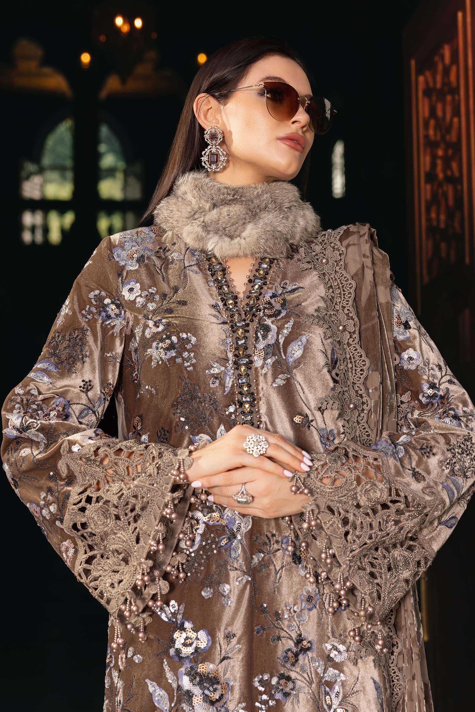03-Piece Embroidered Velvet Suit | Ready To Wear