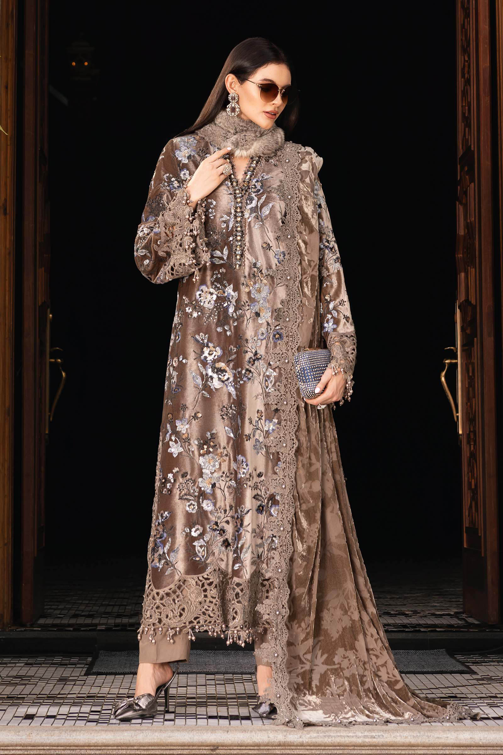03-Piece Embroidered Velvet Suit | Ready To Wear