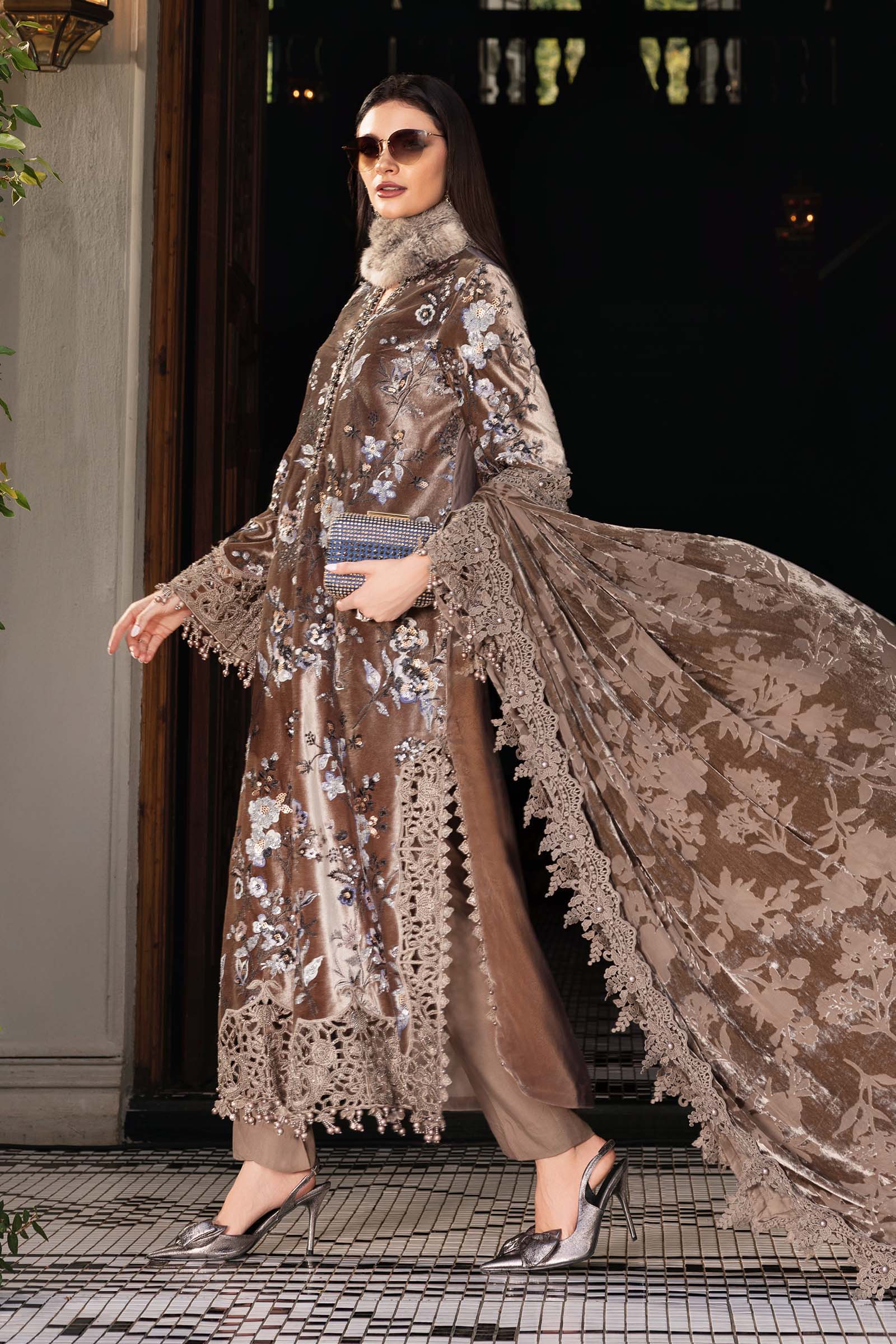 03-Piece Embroidered Velvet Suit | Ready To Wear