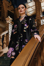 Midnight Black & Lavender: Folral Embroidered Silk Suit