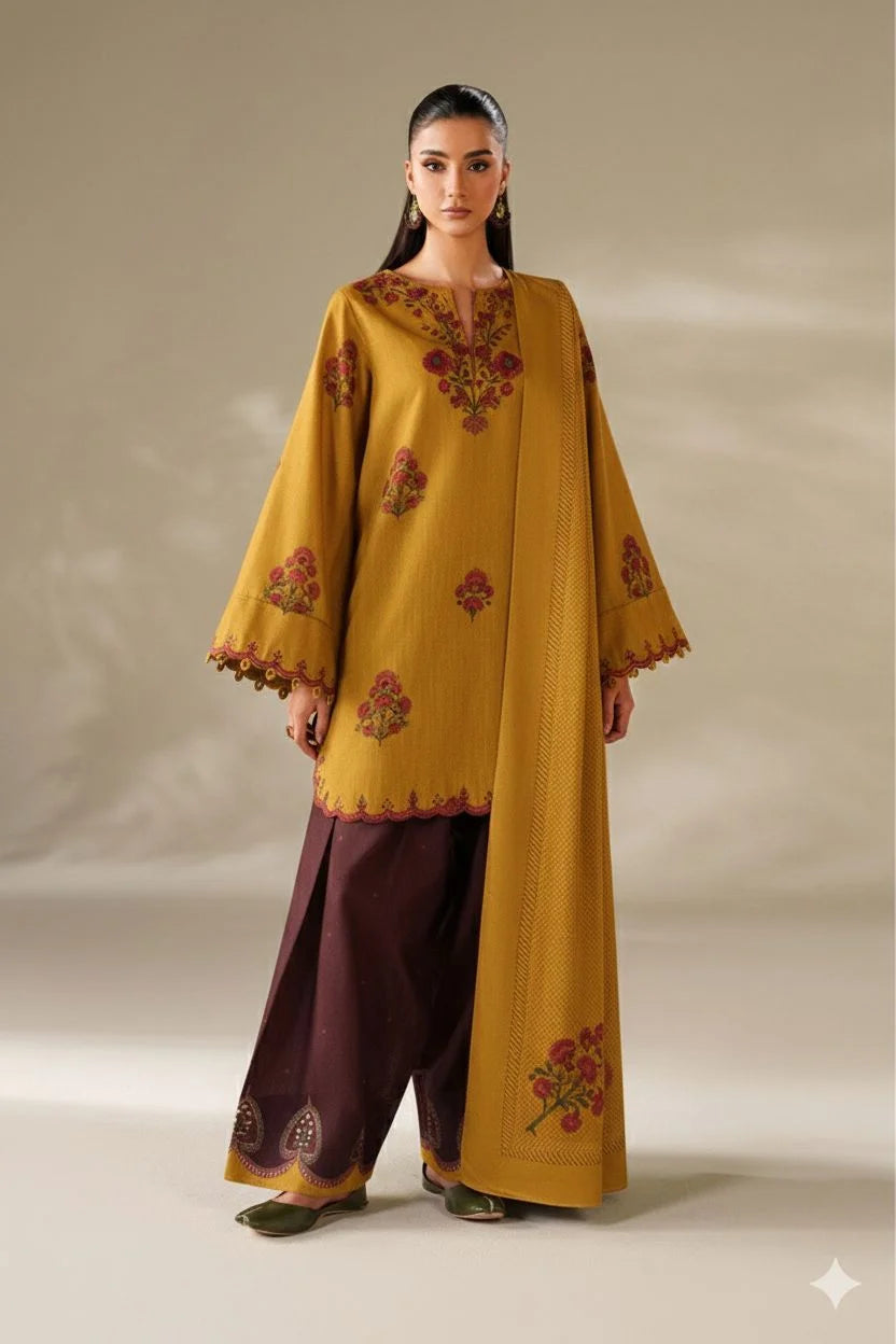 03-Piece Printed Fine Lawn With Embroidered - Ready To Wear