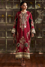 Maroon Charmoush Silk 3-Piece Suit | Ready To Wear
