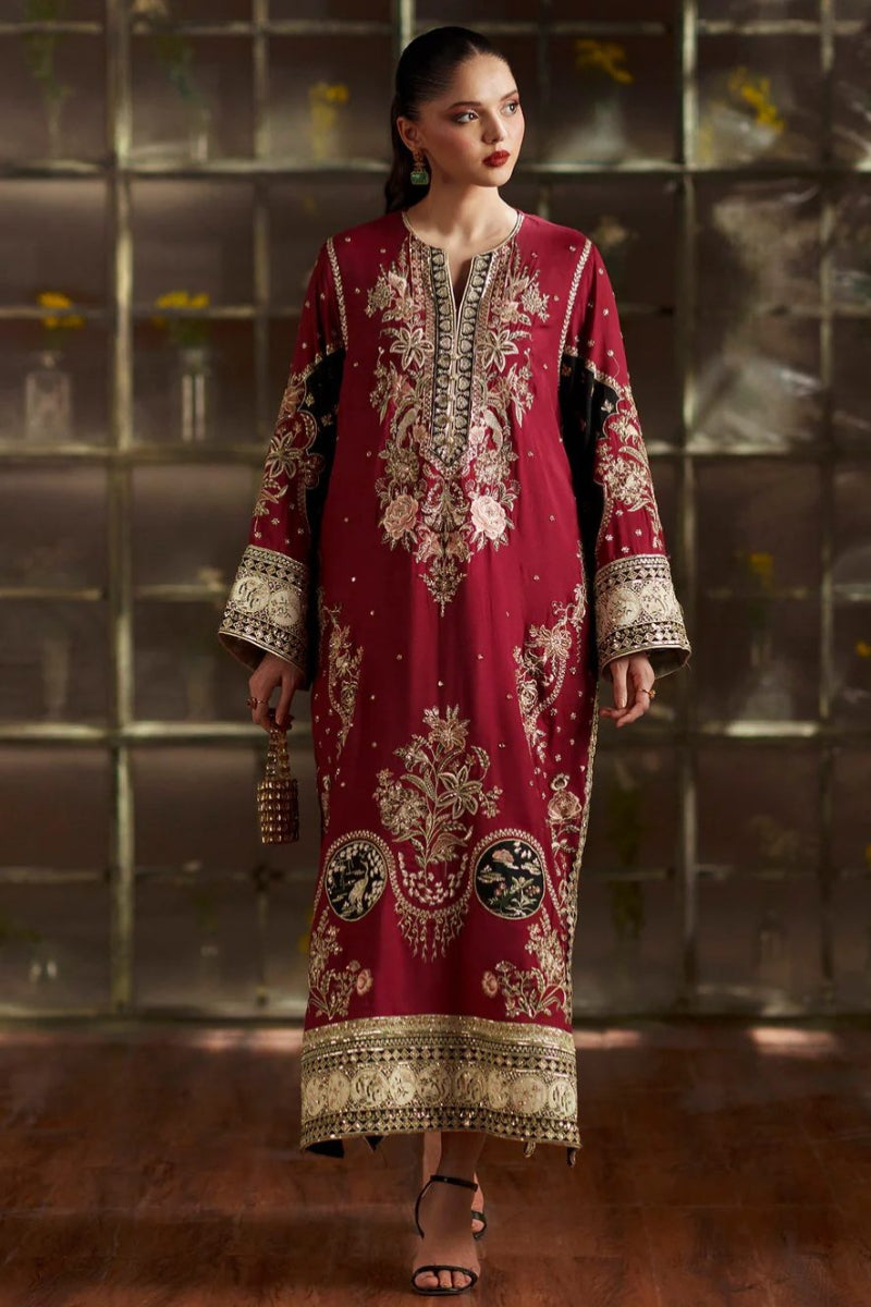 Maroon Charmoush Silk 3-Piece Suit | Ready To Wear