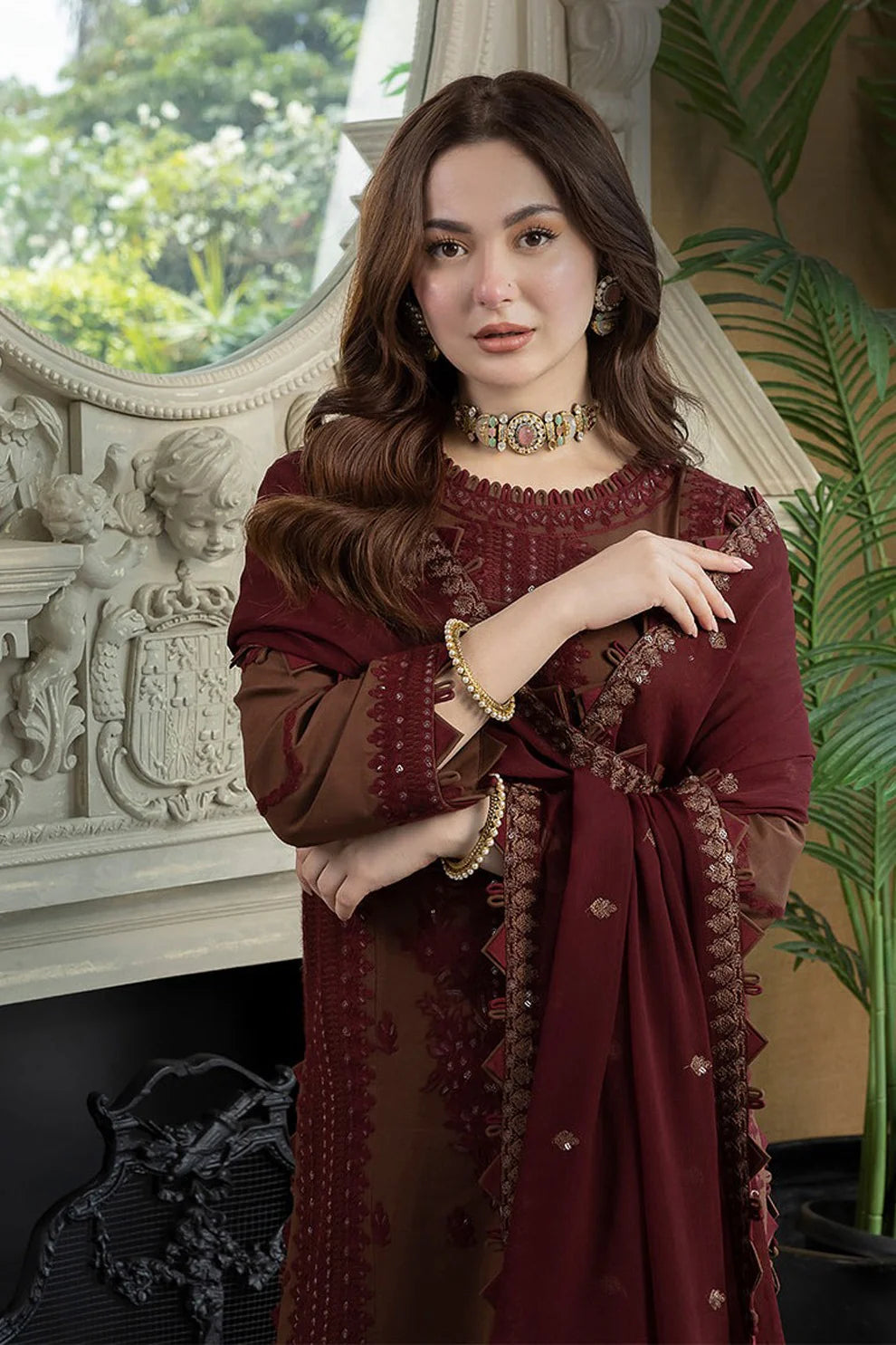 3PC CHIFFON EMBROIDERED SHIRT WITH CHIFFON EMBROIDERED DUPATTA AND TROUSER STITCHED