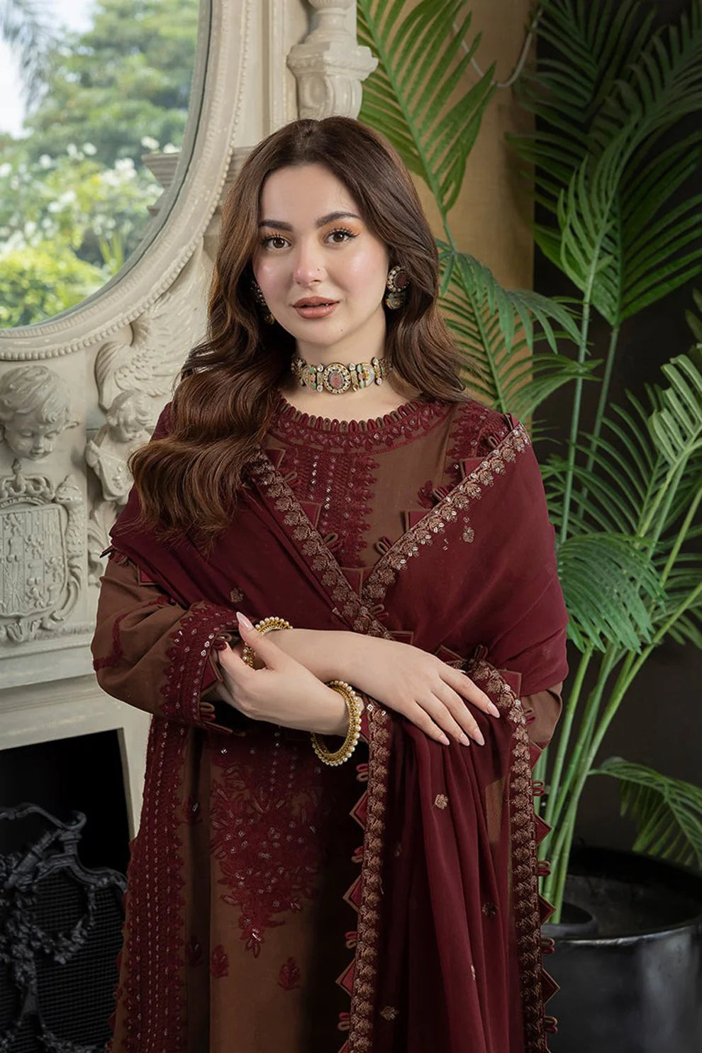 3PC CHIFFON EMBROIDERED SHIRT WITH CHIFFON EMBROIDERED DUPATTA AND TROUSER STITCHED
