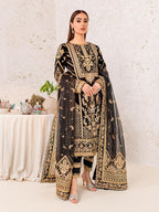 Noir Black & Gold Accent: Heavy Embroidered Velvet Suit | Ready To Wear