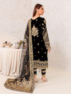 Noir Black & Gold Accent: Heavy Embroidered Velvet Suit | Ready To Wear