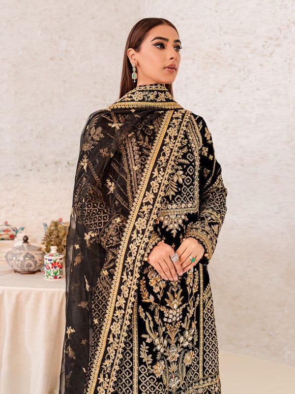 Noir Black & Gold Accent: Heavy Embroidered Velvet Suit | Ready To Wear