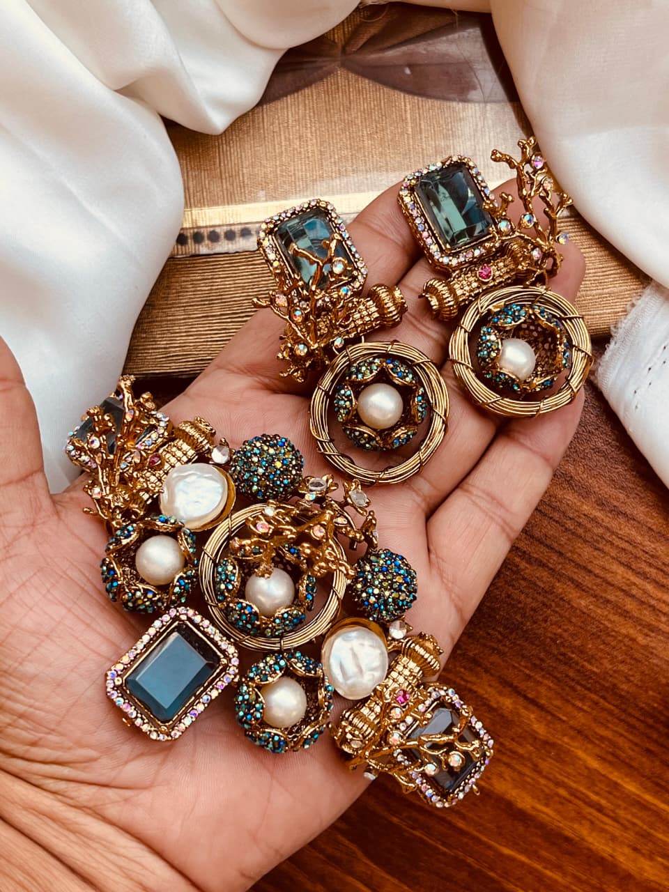 Premium Gold-Plated Statement Earrings – Crystal & Pearl Embellished