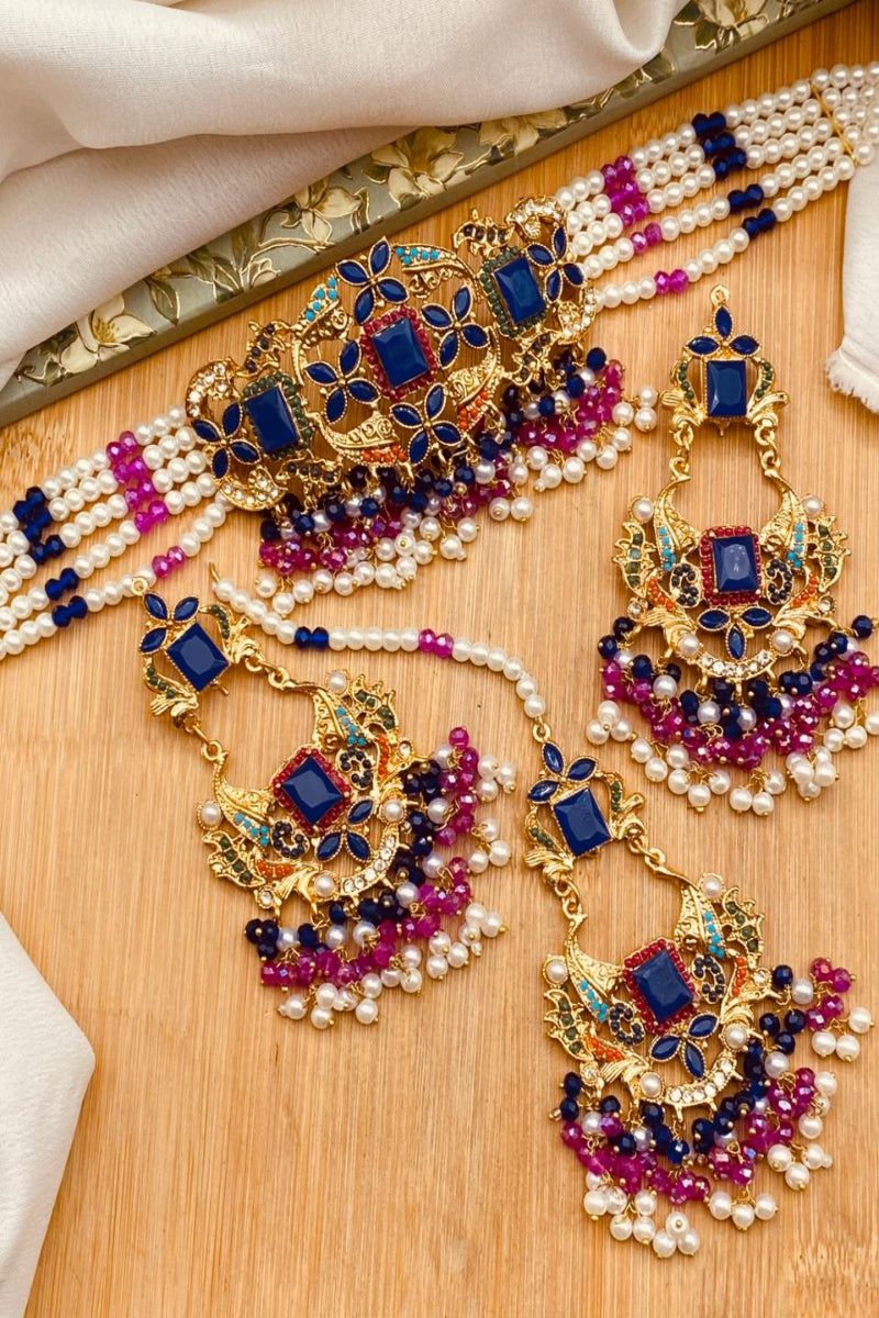 Luxury Kundan Choker Set with Matching Earrings – Multicolor Stones