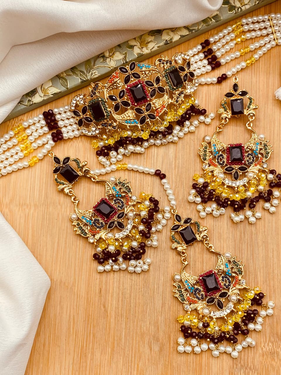 Luxury Kundan Choker Set with Matching Earrings – Multicolor Stones