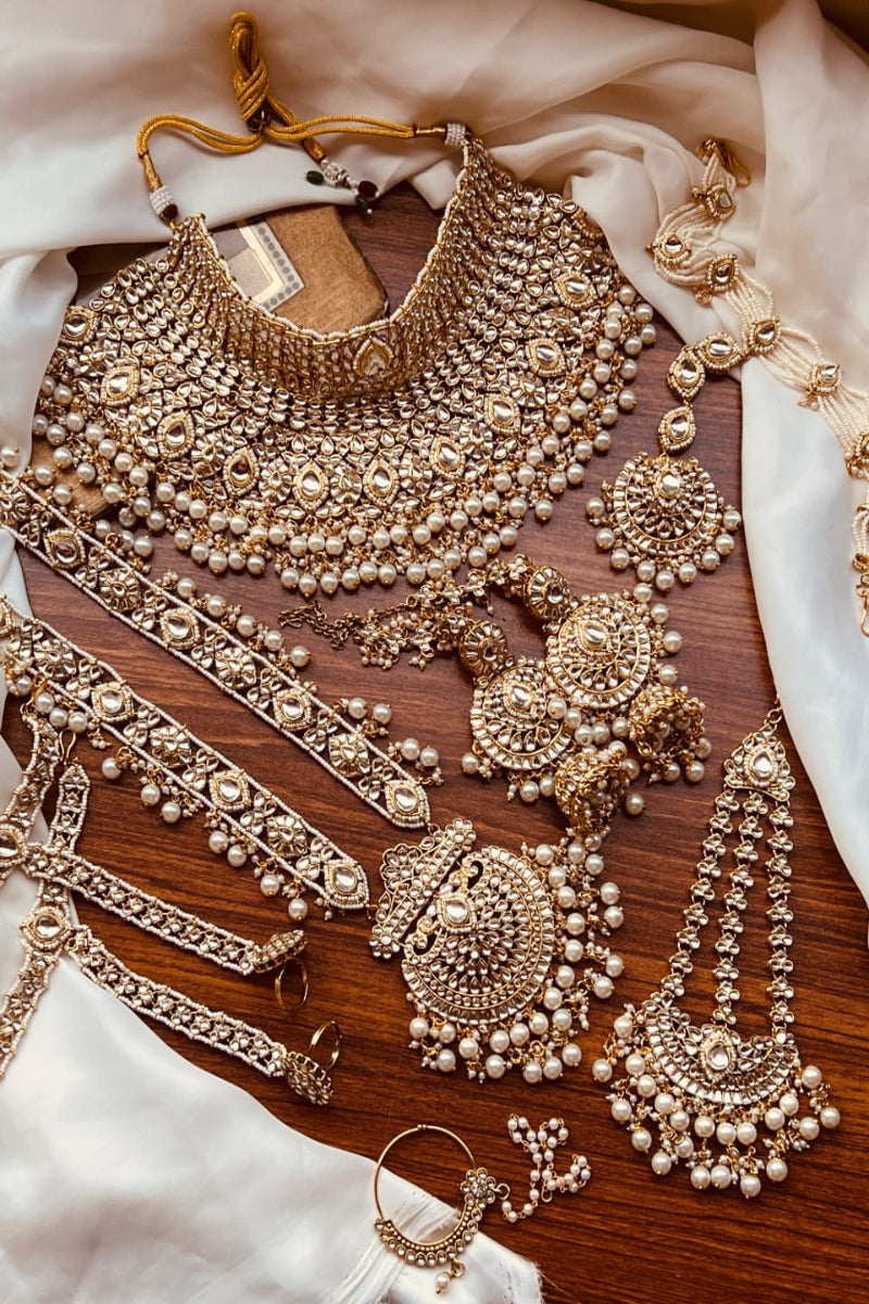 Lavish Kundan Bridal Jewelry Set with Pearl Drops – Royal Mughal Style