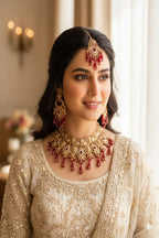 Regal Antique Gold & Ruby Red Bridal Jewelry Set