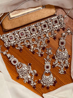 Luxury Handcrafted Bridal Choker Set with Ruby Stones & Pearl Drops