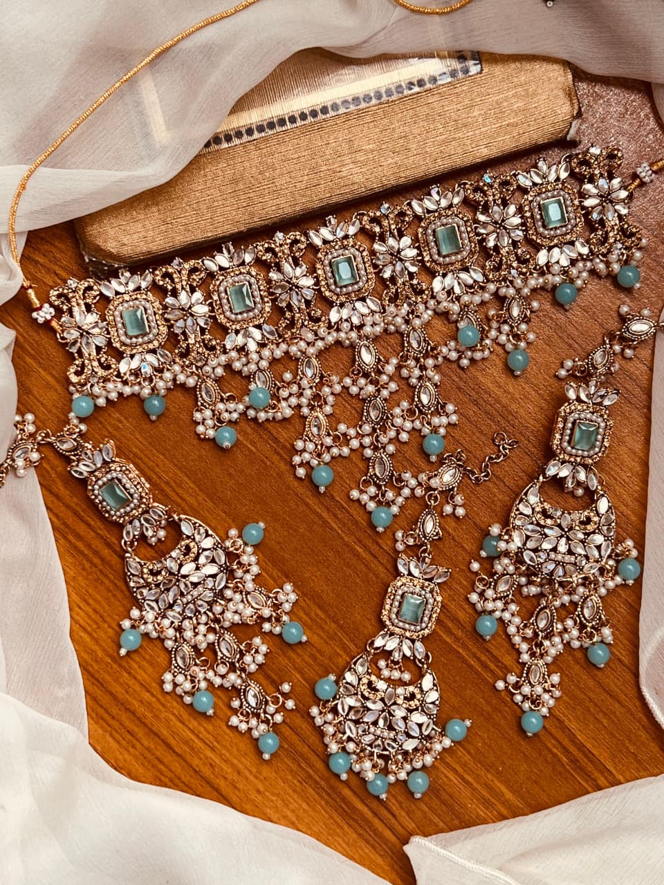 Luxury Handcrafted Bridal Choker Set with Ruby Stones & Pearl Drops