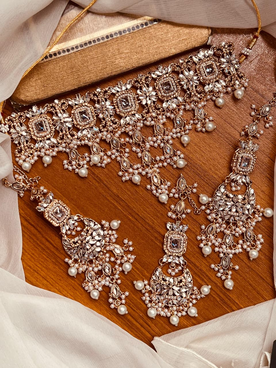 Luxury Handcrafted Bridal Choker Set with Ruby Stones & Pearl Drops