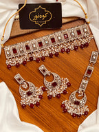 Luxury Silver Bridal Choker Set with Crystal & Pearl Detailing