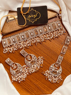 Luxury Silver Bridal Choker Set with Crystal & Pearl Detailing