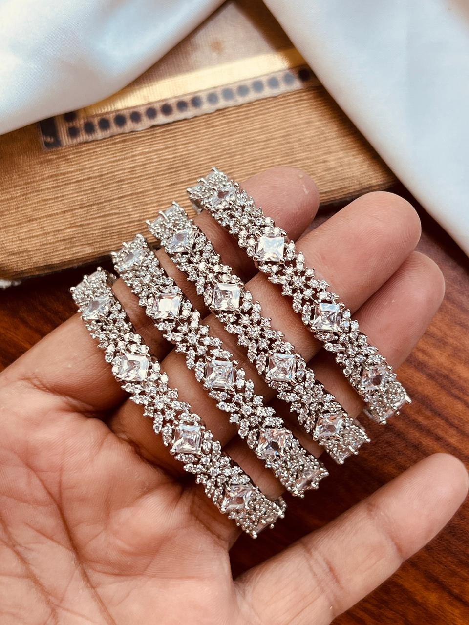 Premium 4-Piece Blue Zircon Bangle Set