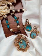 Royal Heritage Sky Blue Pendant & Pearl Mala Set