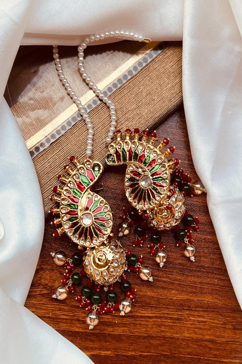 Luxury Pearl Mala with Meenakari Kundan Jhumki –