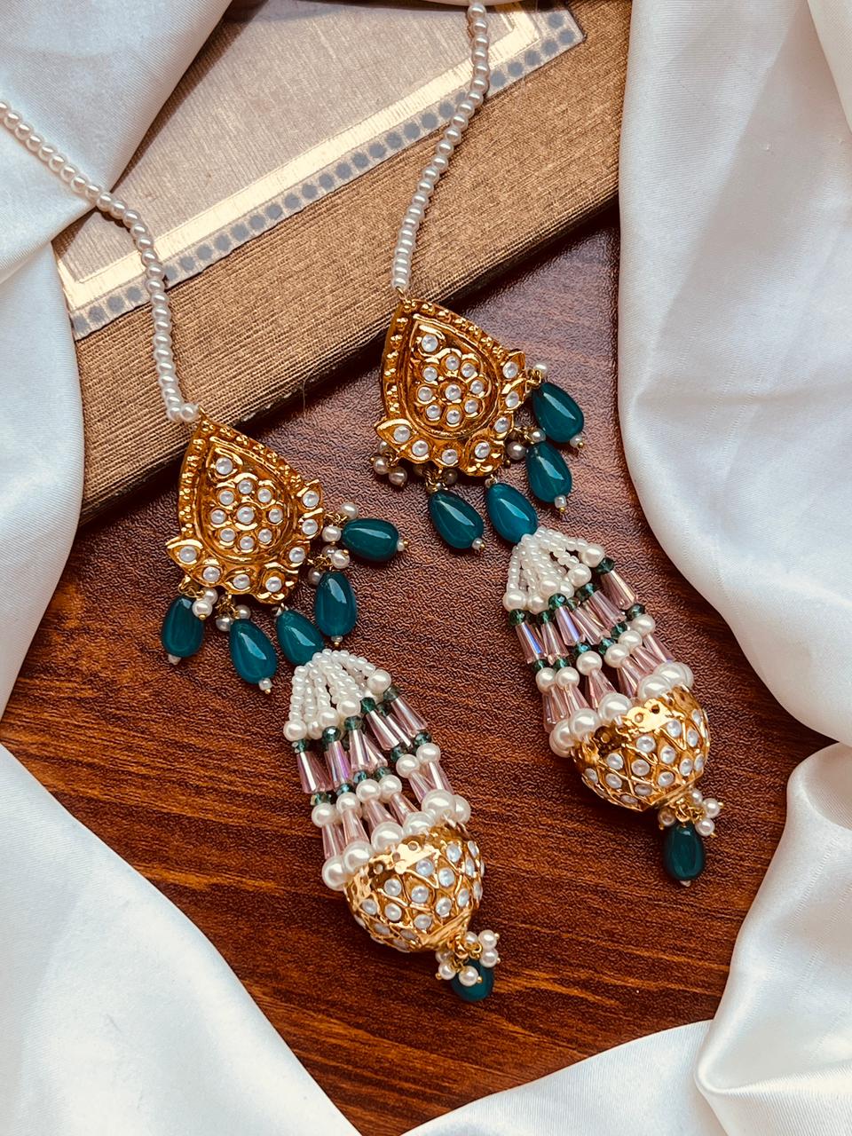 Pink Beaded Pearl Tassel Kundan Earrings