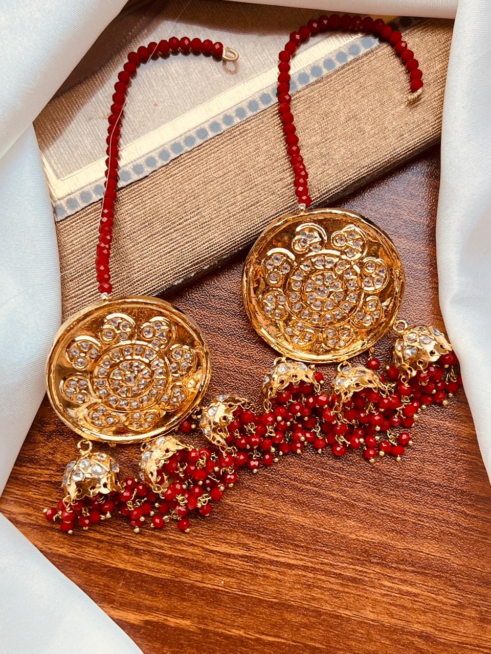 Premium Kundan Jhumki with Purple Crystal Beads