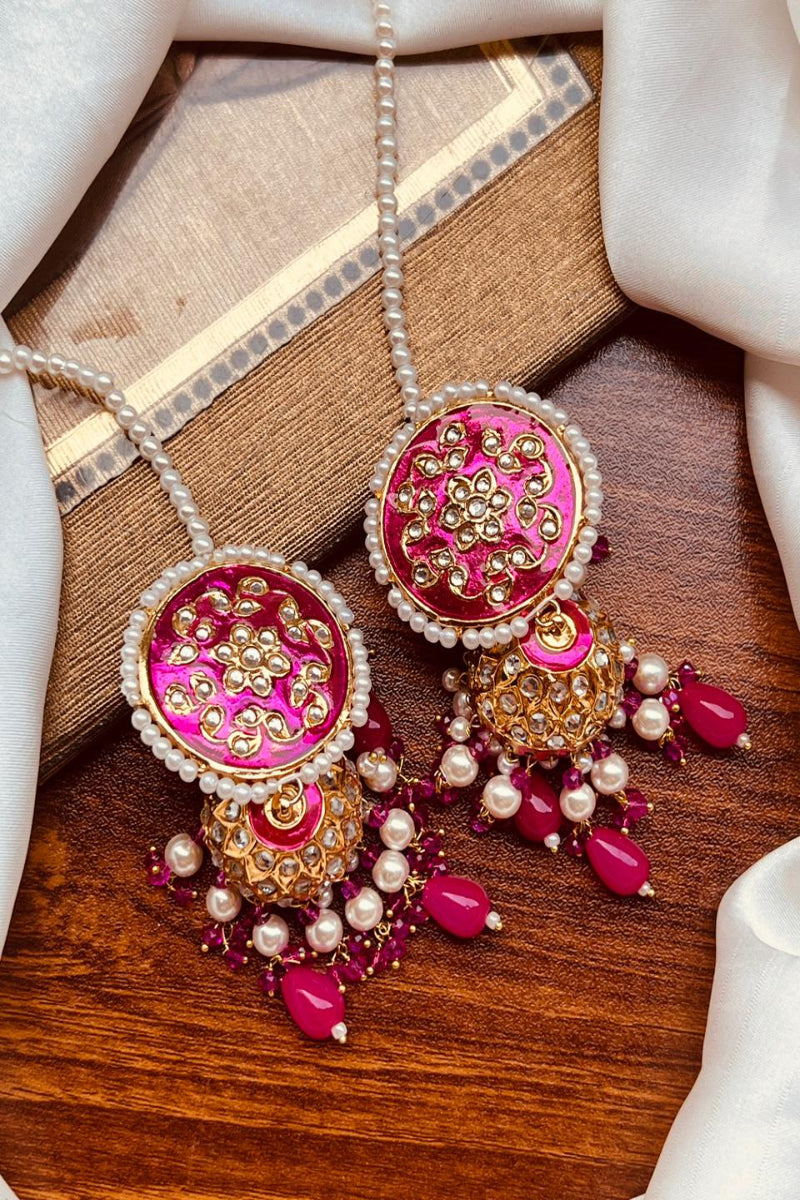 Royal Fuchsia Pink & Gold Mandala Jhumkas