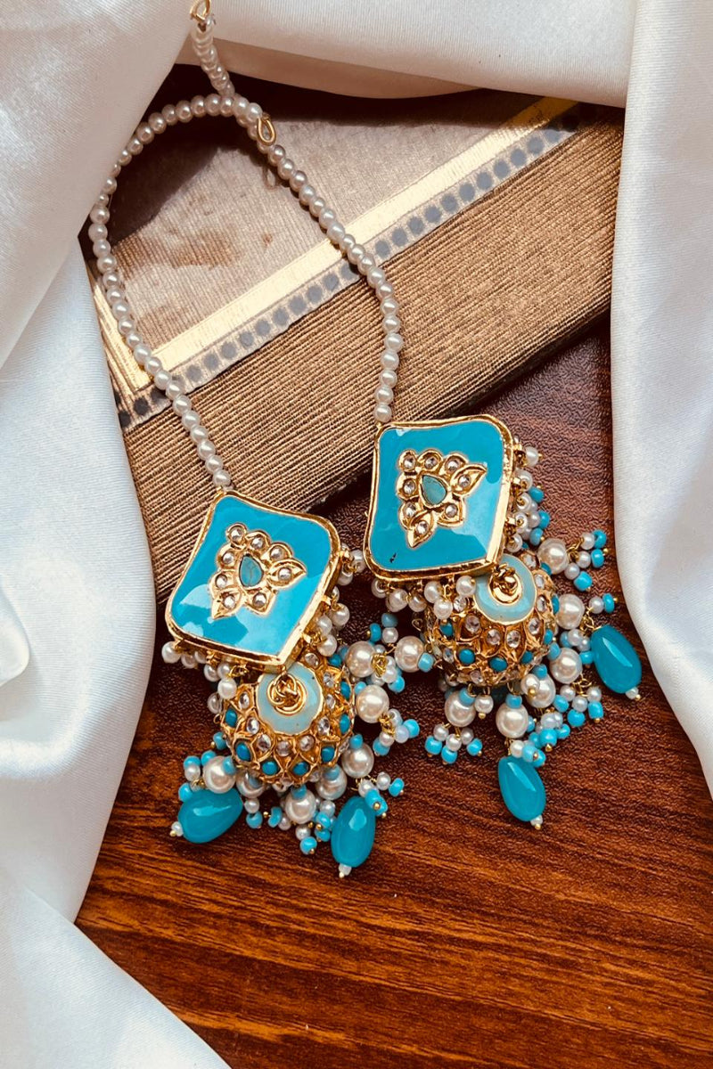 Ocean Blue Meenakari Square Jhumkas