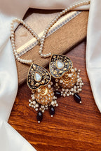 Midnight Bloom Heart-Shaped Meenakari Jhumkas