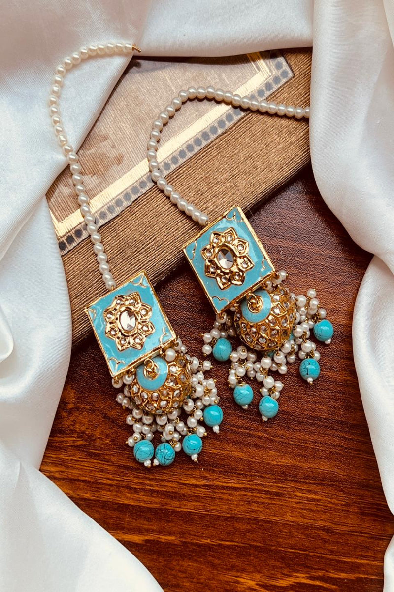 Imperial Navy Blue Meenakari Square Jhumka