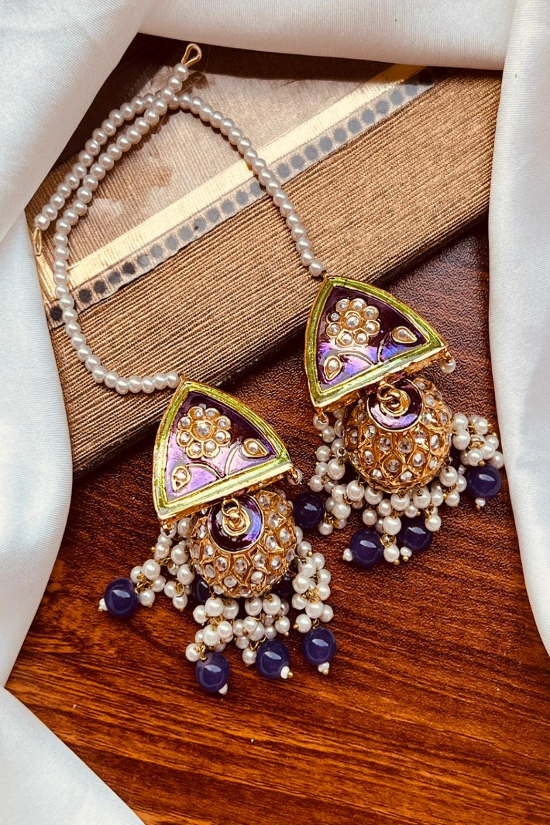Royal Navy & Gold Meenakari Square Jhumka