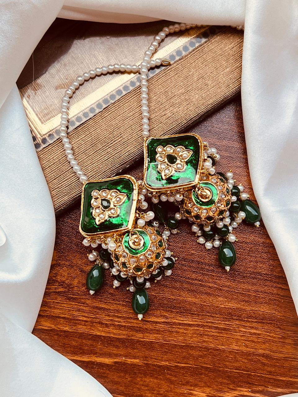 Ocean Blue Meenakari Square Jhumkas