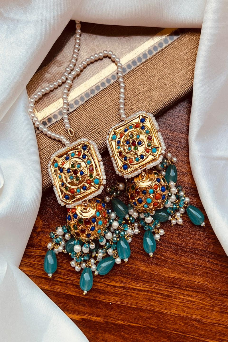 Royal Navy Blue Meenakari Square Jhumka